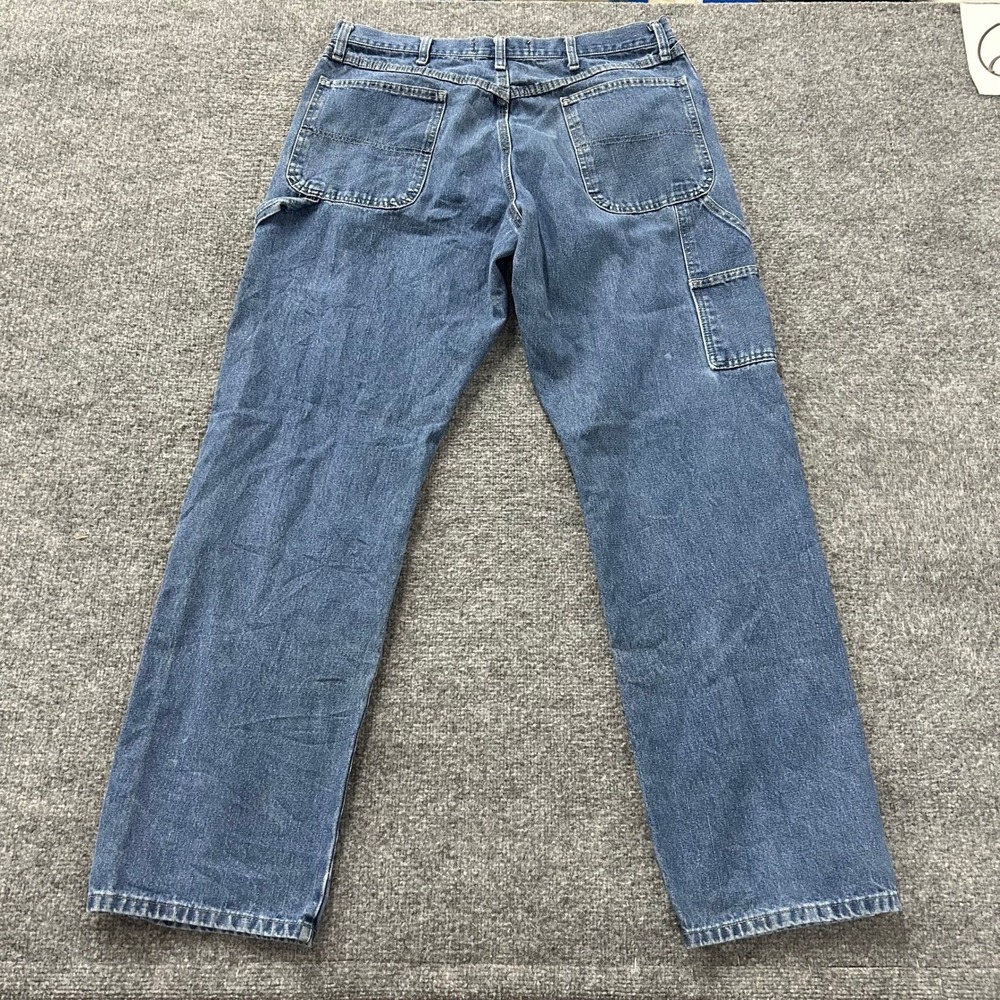 Wrangler Carpenter Jeans Mens Size 36x34 Blue Relaxed Fit Denim Workwear Flawed